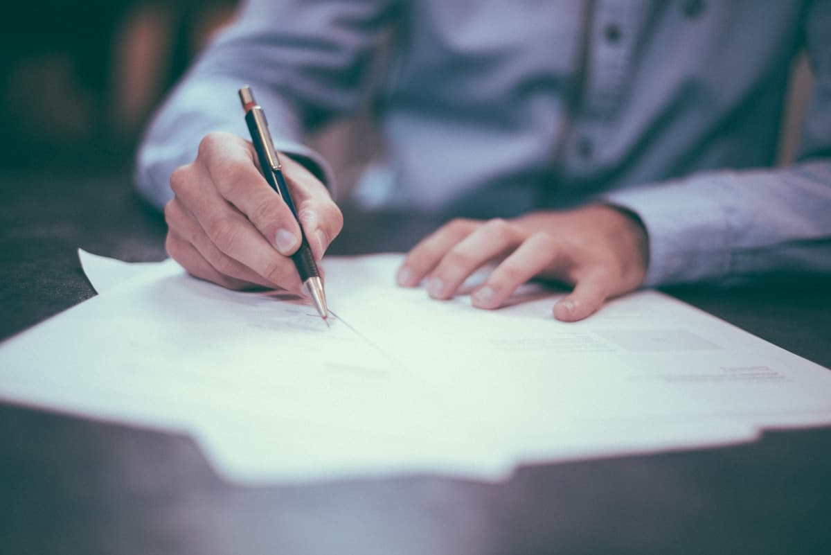 Business contract and legal documents prepared for signature